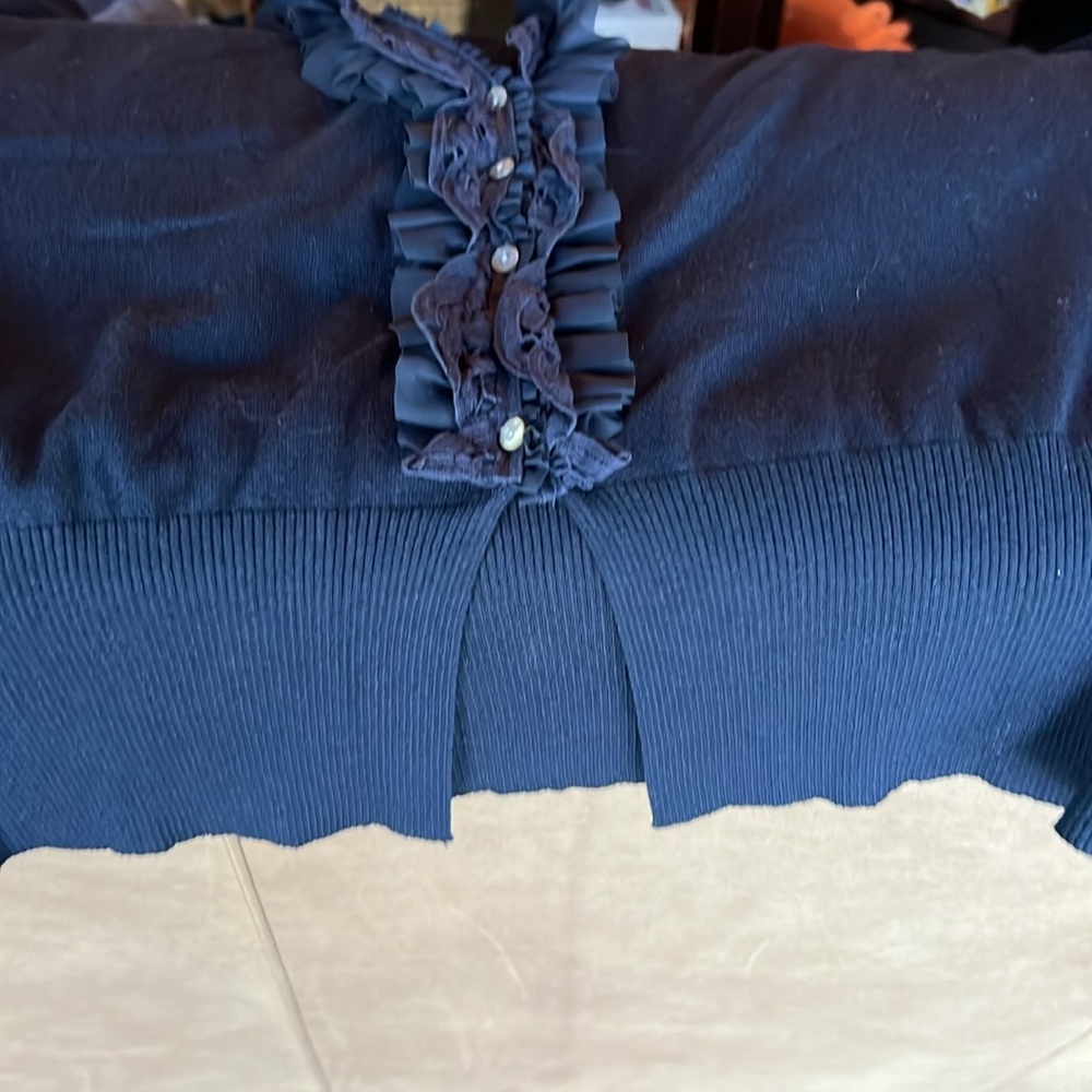 Coldwater Creek navy blue v-neck ruffled sweater. Size 2X. - Picture 8 of 8